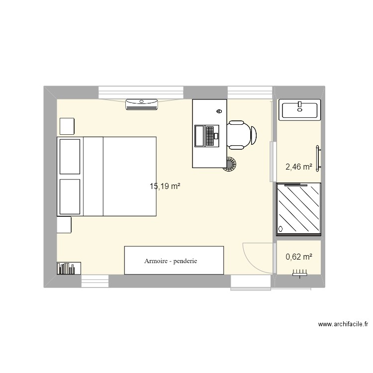 plan chambre #2. Plan de 3 pièces et 18 m2