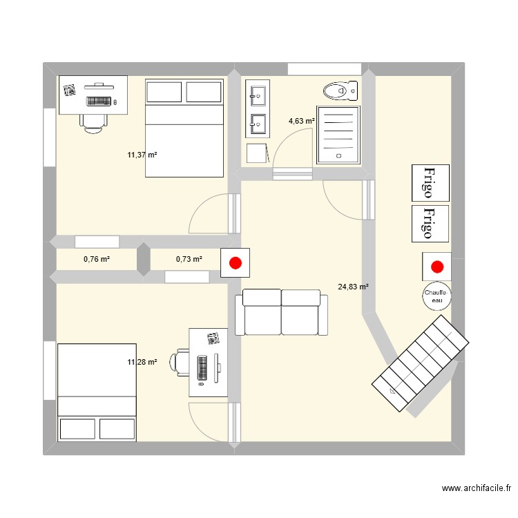 Sous-sol. Plan de 6 pièces et 54 m2