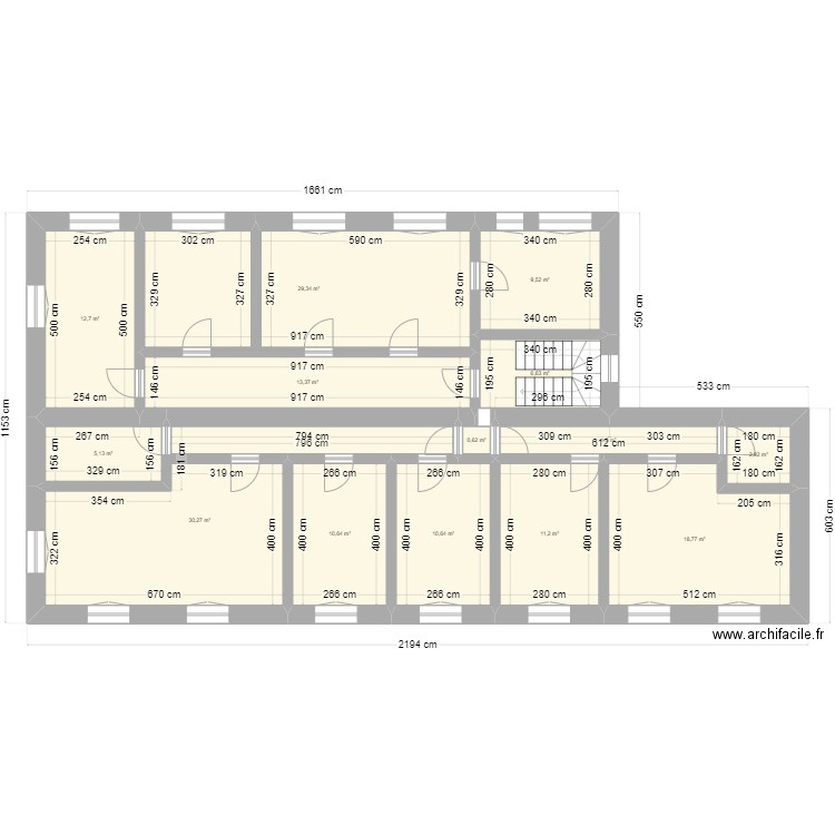 PLAN 1ER ETAGE COLLOREC. Plan de 14 pièces et 167 m2