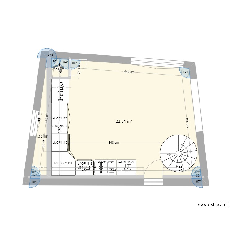 logement benoit rdc 2. Plan de 3 pièces et 24 m2