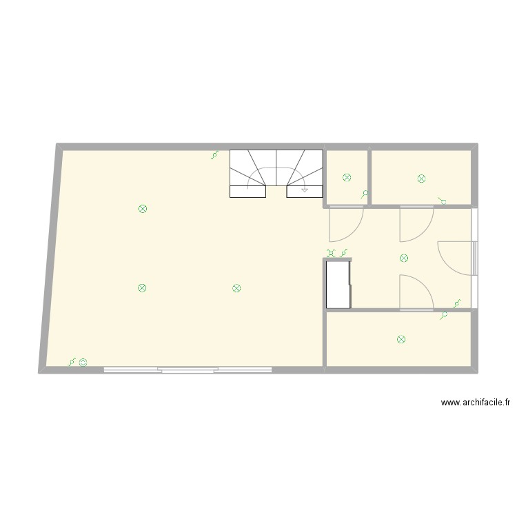 RDC_éclairage. Plan de 4 pièces et 50 m2