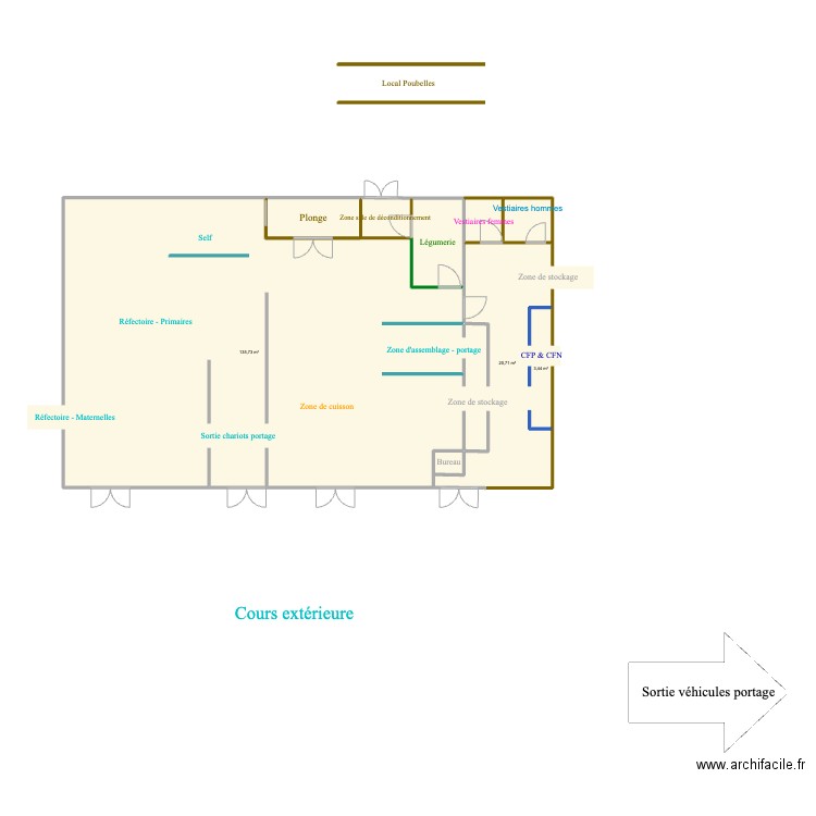 Cuisine École Jules Ferry. Plan de 10 pièces et 183 m2