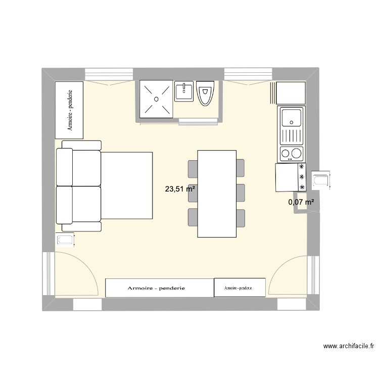 studio 23,60m2 bis. Plan de 2 pièces et 24 m2