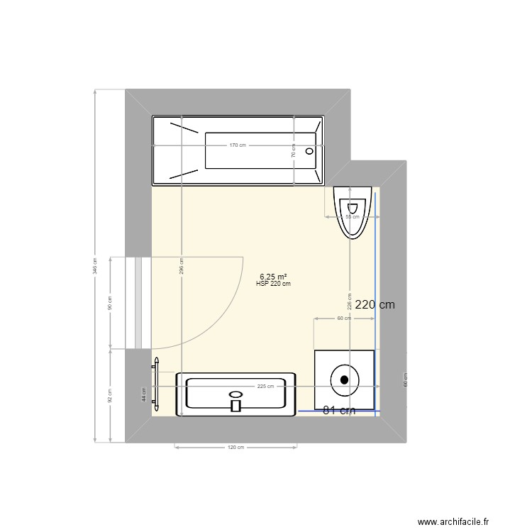 Salle de bain. Plan de 1 pièce et 6 m2