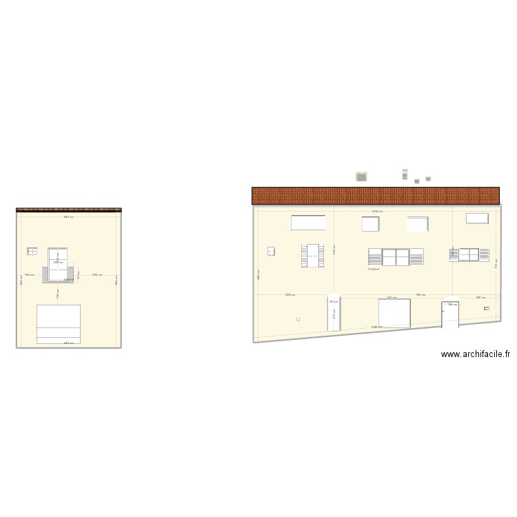 Façade pignan. Plan de 2 pièces et 174 m2