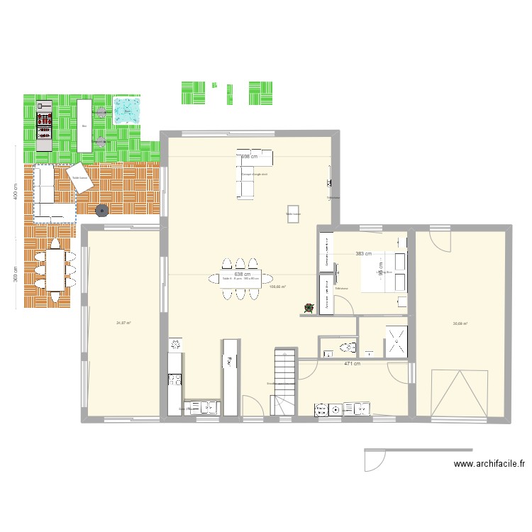 fanfan kiki plan avec meuble. Plan de 3 pièces et 164 m2