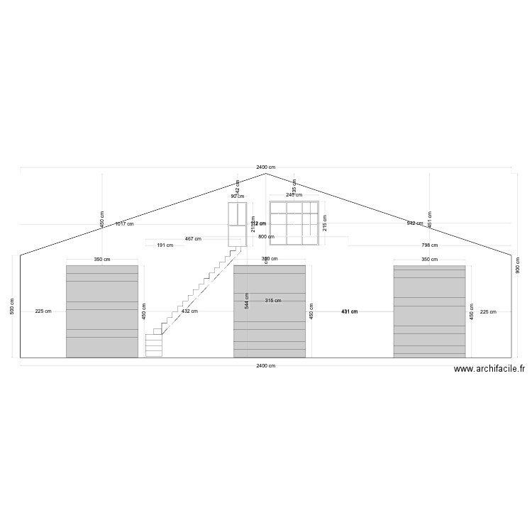 Façade antérieure. Plan de 0 pièce et 0 m2