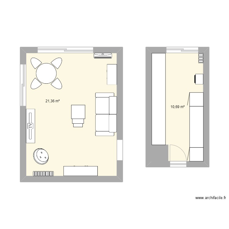 Appart MF. Plan de 2 pièces et 32 m2