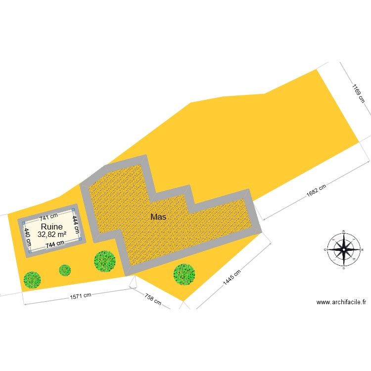 Plan de masse Ayrolles Guinguette. Plan de 2 pièces et 189 m2