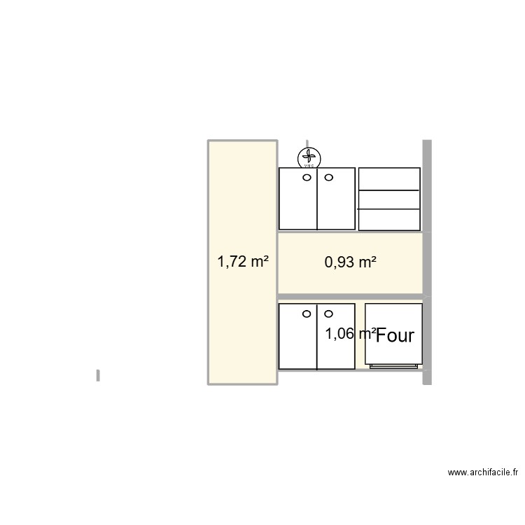 FACADE CUISINE. Plan de 3 pièces et 4 m2