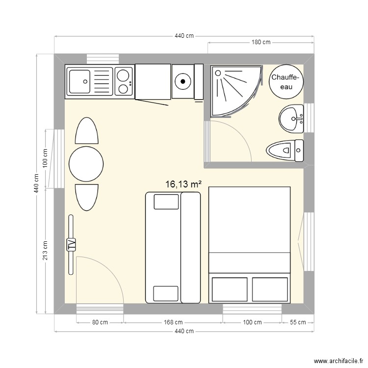 MODULE 20m². Plan de 1 pièce et 16 m2