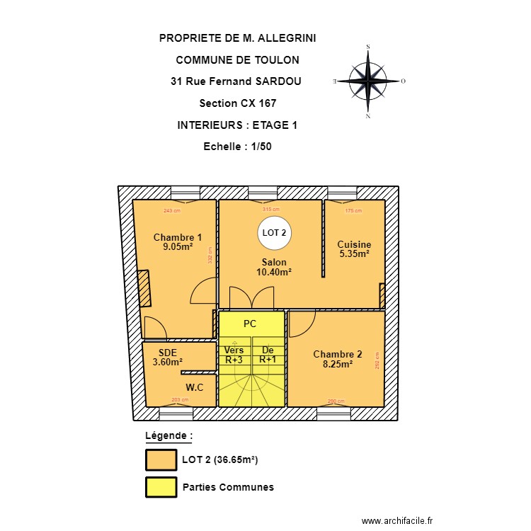 ALLEGRINI ETAGE 1 LOT 2. Plan de 7 pièces et 44 m2