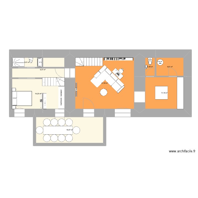 extension. Plan de 8 pièces et 87 m2