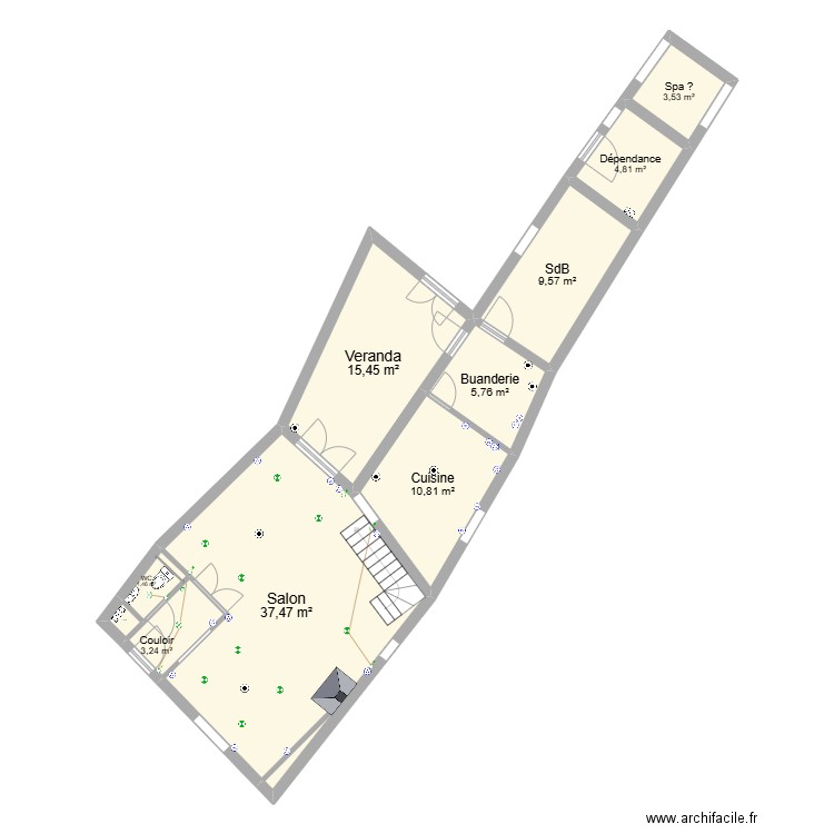 RDC Maison Electricité. Plan de 10 pièces et 93 m2