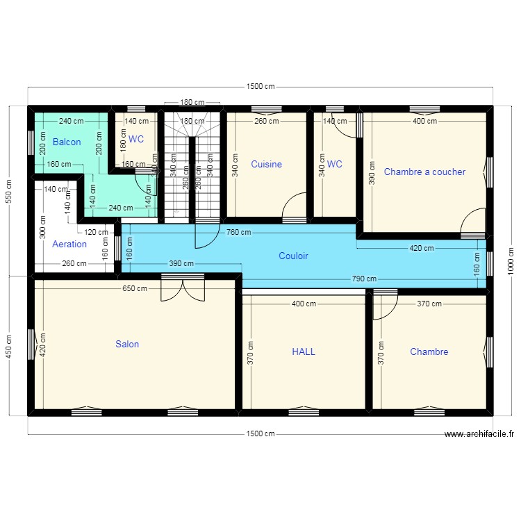 PLAN 1er ETAGE N22 15X10. Plan de 11 pièces et 128 m2