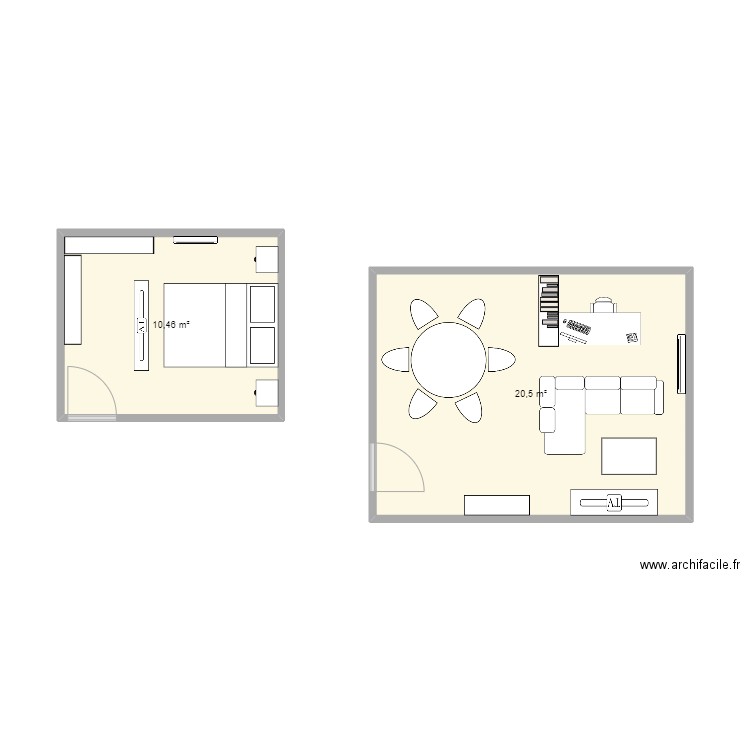 salon. Plan de 2 pièces et 31 m2