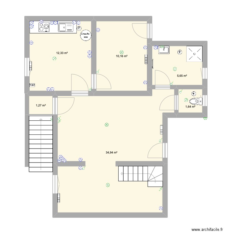 PETIT RDC. Plan de 6 pièces et 66 m2