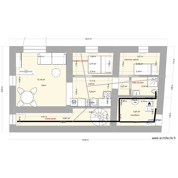 niveau o plomberie. Plan de 8 pièces et 56 m2