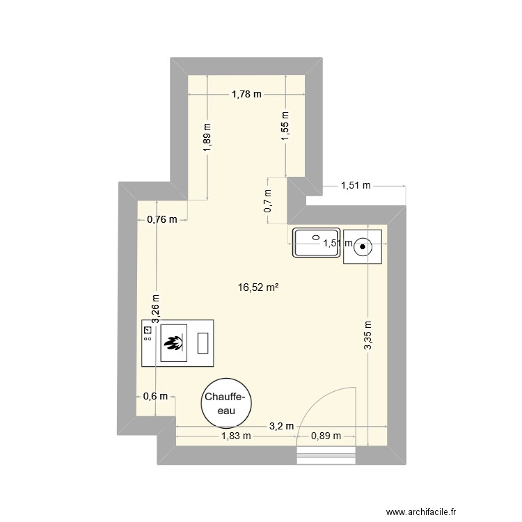 BUANDERIE VLB. Plan de 1 pièce et 17 m2