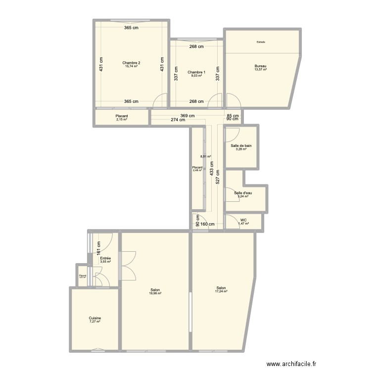 Morillons. Plan de 14 pièces et 108 m2