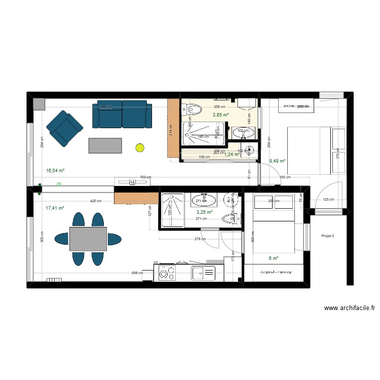 LGM Projet 5. Plan de 7 pièces et 58 m2