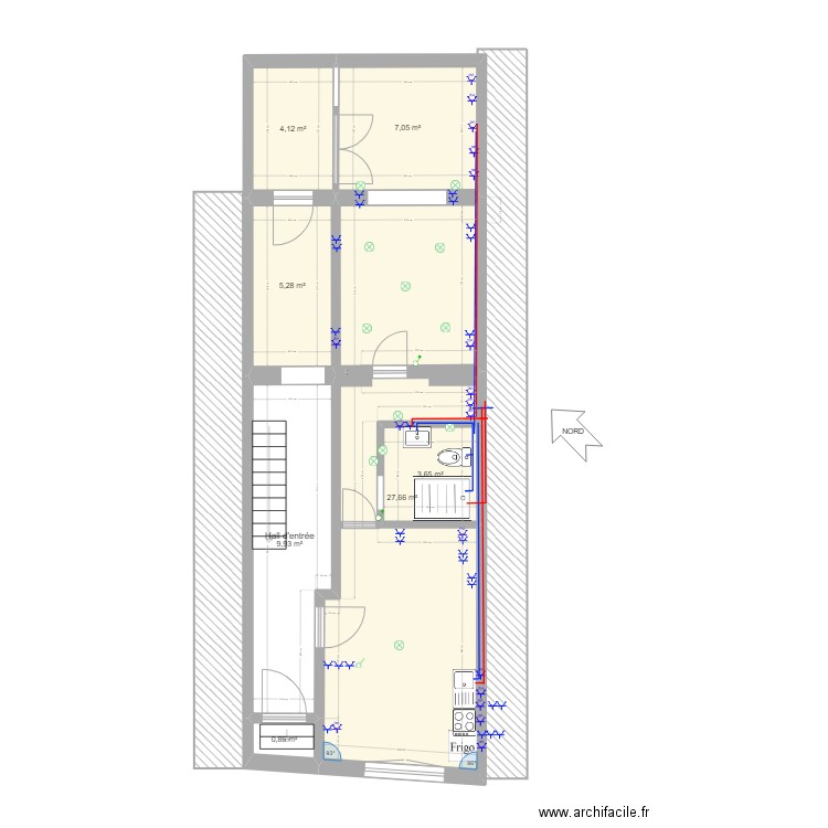 RDC Studio raccordement  1. Plan de 7 pièces et 59 m2