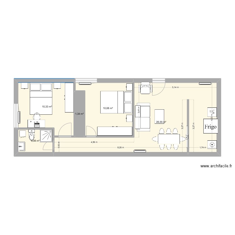 Corbeil RDC meublé. Plan de 5 pièces et 51 m2