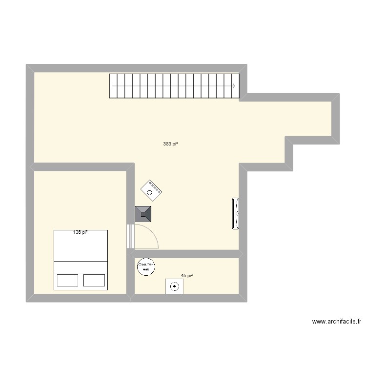 Sous sol. Plan de 3 pièces et 52 m2