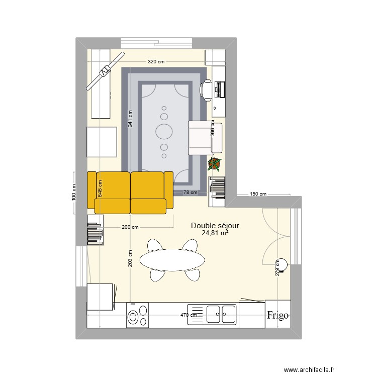 salonv2. Plan de 1 pièce et 25 m2