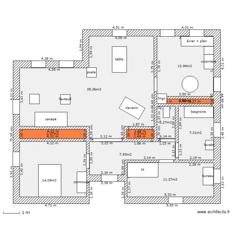 99m2 meublé. Plan de 0 pièce et 0 m2