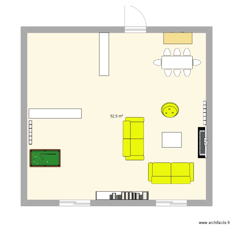 salon 1.0. Plan de 1 pièce et 53 m2