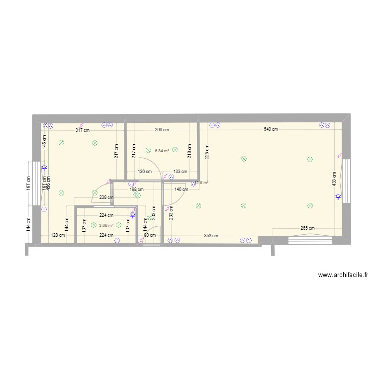 extension_1_avec_elec. Plan de 3 pièces et 50 m2