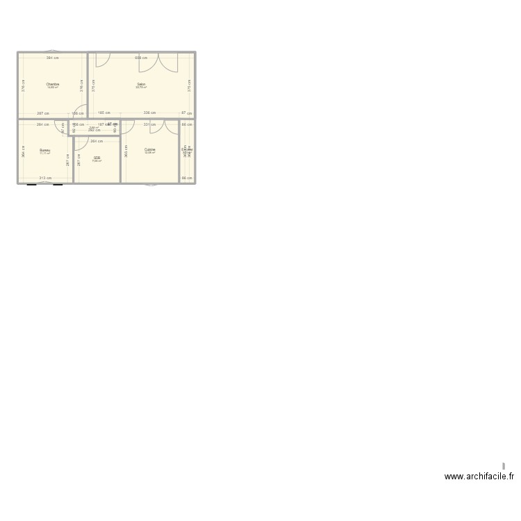 Maison étage avec portes et fenetres. Plan de 7 pièces et 74 m2