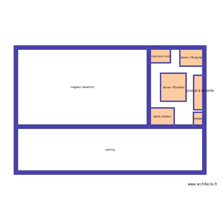 decathlon. Plan de 9 pièces et 88 m2