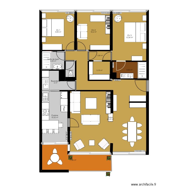 RENAISCHAMv4. Plan de 13 pièces et 120 m2