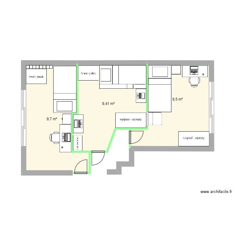 Plan Général V2. Plan de 3 pièces et 29 m2