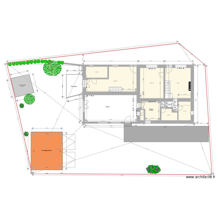 plan terrain avec plantes terrasse garage côtes 27 01 2023. Plan de 0 pièce et 0 m2