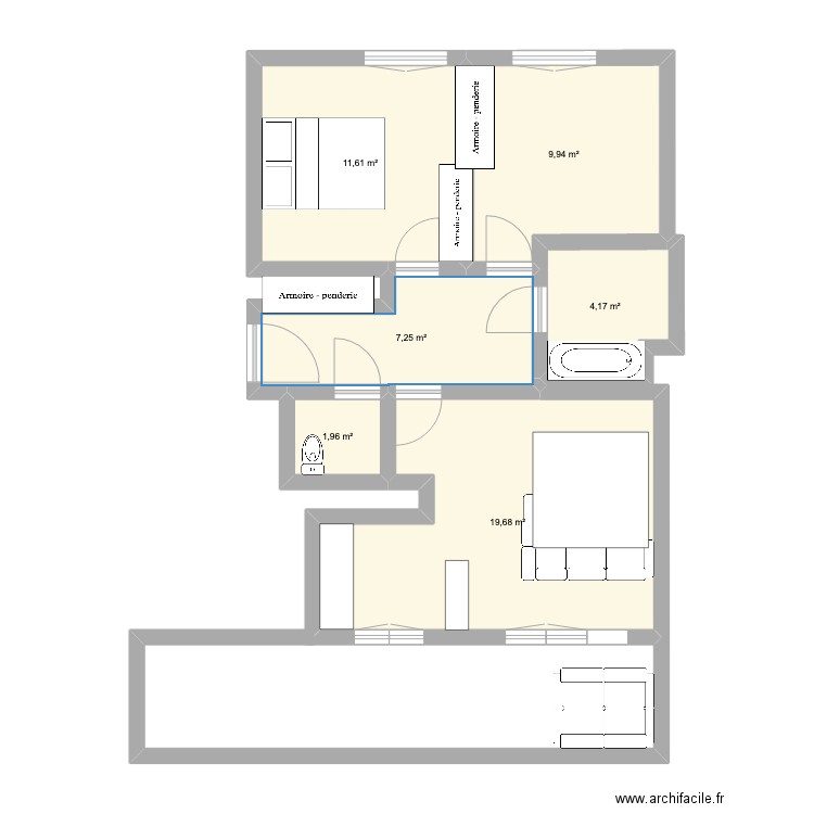 Colombes. Plan de 6 pièces et 55 m2