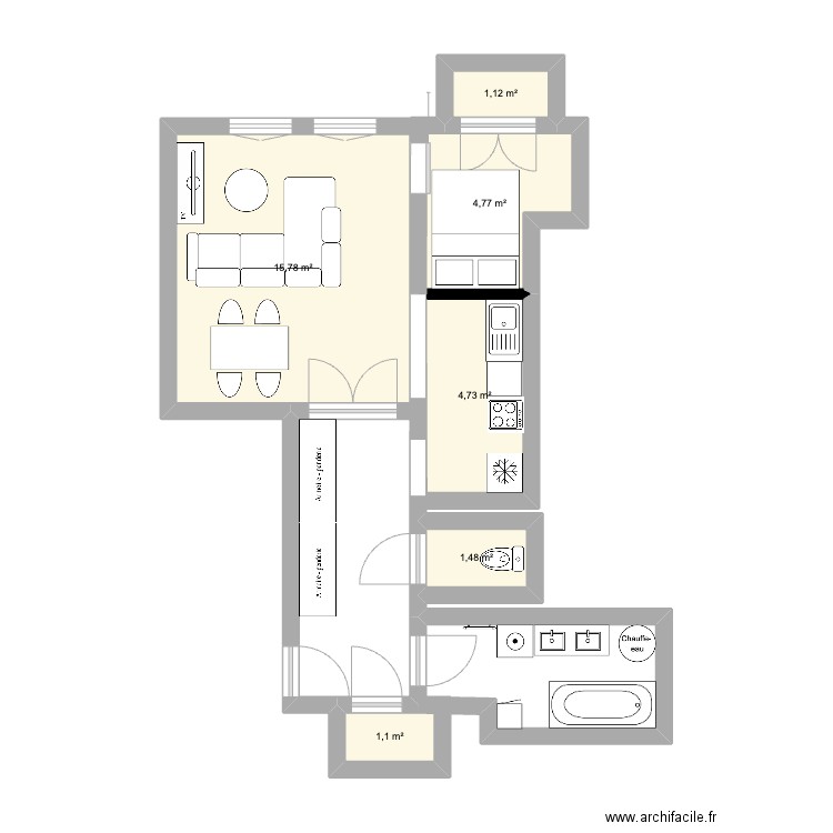 marseille Plan. Plan de 6 pièces et 29 m2