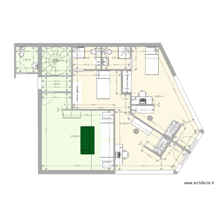 Chambres individuelles dans pharmacie et extension. Plan de 0 pièce et 0 m2