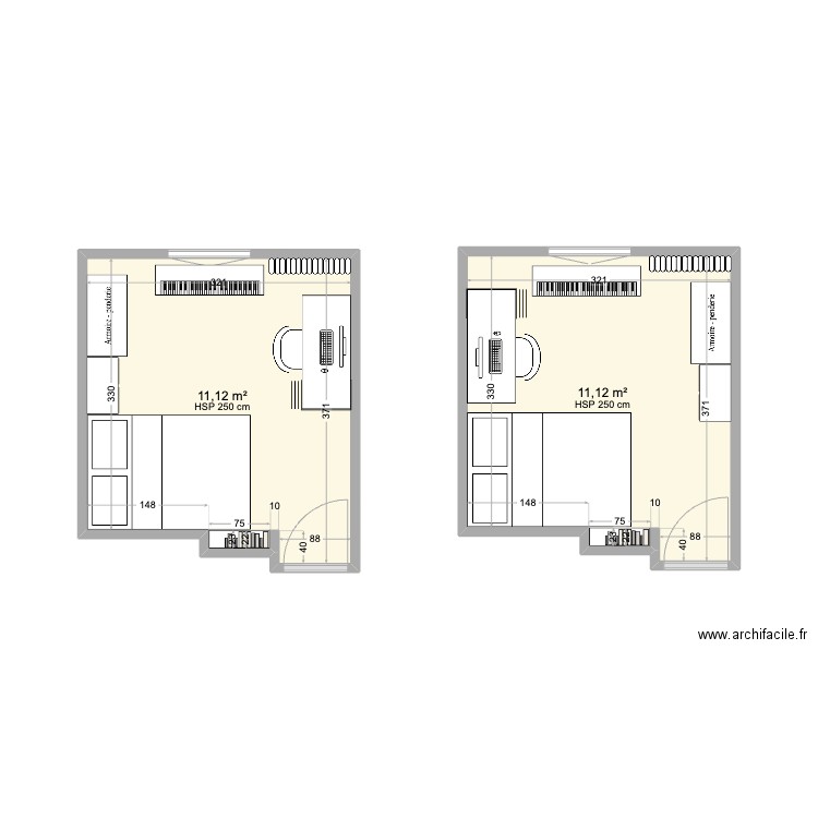 chambre zac 2. Plan de 2 pièces et 22 m2