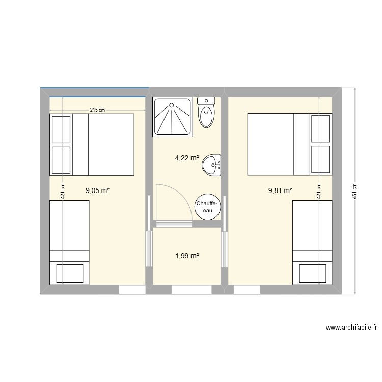 val. Plan de 4 pièces et 25 m2