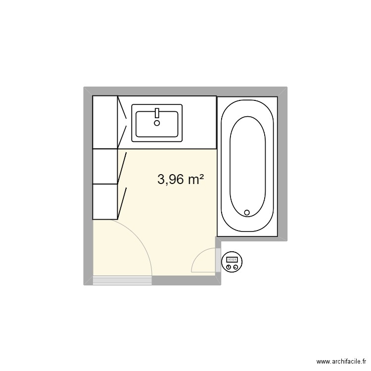 Ancienne salle de bain. Plan de 1 pièce et 4 m2