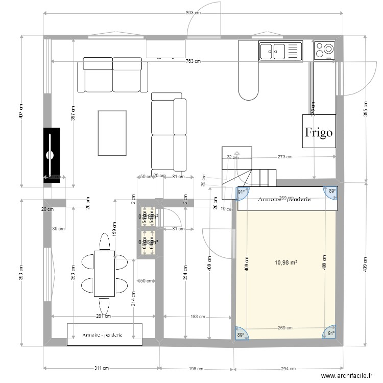 st clement. Plan de 3 pièces et 11 m2