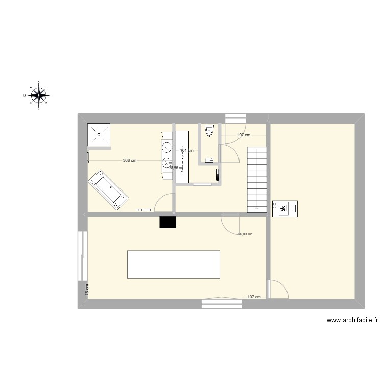 Maison. Plan de 2 pièces et 85 m2