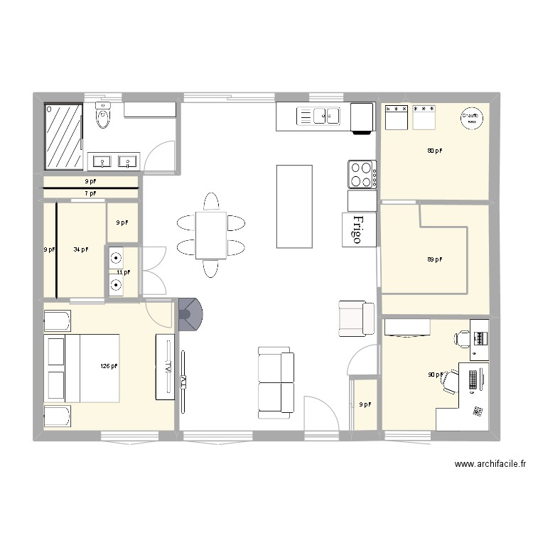 Projet maison 2. Plan de 11 pièces et 98 m2