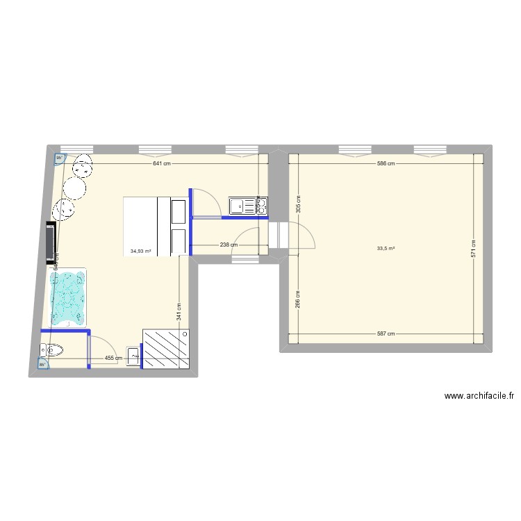 love room plan. Plan de 2 pièces et 68 m2