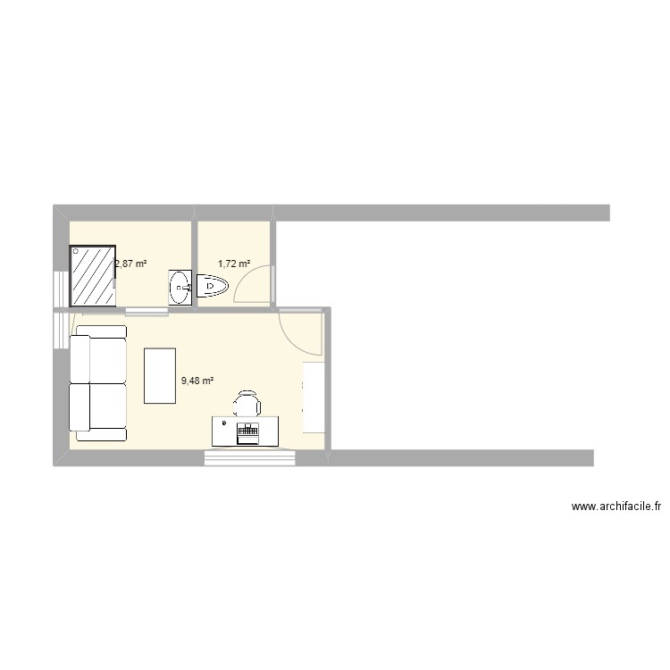 etage_chaumiere. Plan de 3 pièces et 14 m2