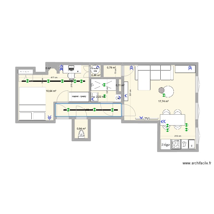 Voltaire 4. Plan de 9 pièces et 36 m2