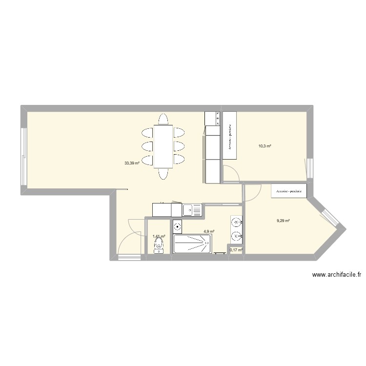 Mesures de l'appartement Quai de France. Plan de 6 pièces et 59 m2